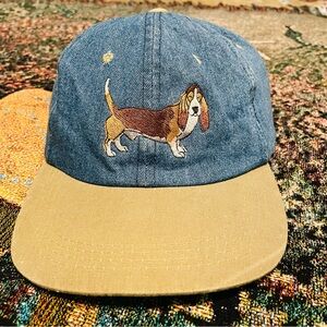 Vintage Basset Hound Denim Hat 90s VTG Dog Strapback Cap Adjustable Y2K